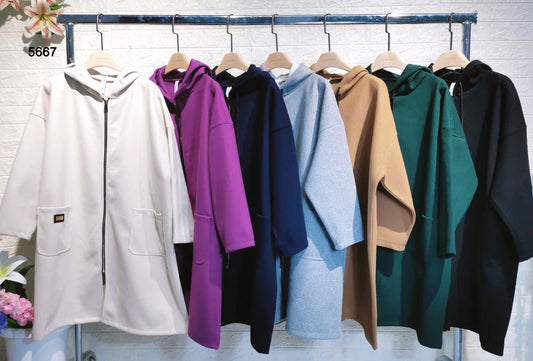 Cappotto Felpa con Cappuccio Fashion Tessuto Morbido Cappottino con Tasche e Zip in 7 Colori - 5667