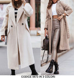 Cappotto Lungo in Panno Casual Tasche Estetiche Collo Doppio Petto Risvolto Manica Fashion in 3 Colori - 5673