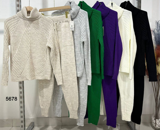 Completo Coordinato Fashion Maglia Collo Alto Pantalone Elastico Tuta Sportiva Casual in 6 Colori - 5678