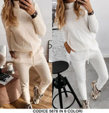 Completo Coordinato Fashion Maglia Collo Alto Pantalone Elastico Tuta Sportiva Casual in 6 Colori - 5678