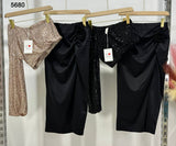 Completo Maglia Top Monospalla in Paillettes Gonna Lunga con Applicazione Rosa Fashion Elegante in 2 Colori - 5680