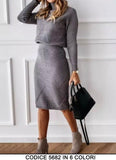 Completo Maglia Collo Alto Gonna Midi Casual Coordinato Fashion Morbido Trama Righini in 6 Colori - 5682