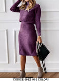 Completo Maglia Collo Alto Gonna Midi Casual Coordinato Fashion Morbido Trama Righini in 6 Colori - 5682