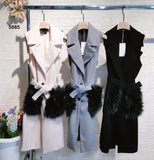Cappotto Lungo Smanicato Gilet con Cintura Tasche Grandi in Pellicciotto Fashion Casual in 3 Colori - 5685