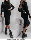Completo Maglia Manica Lunga Collo Alto Gonna Lunga Tubino Coordinato Casual Fashion in 4 Colori - 5686