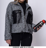 Giubbotto Cappottino Casual Tessuto stile Tweed Tasche Grandi in eco Pelle Nero Bottoni in 4 Colori - 5689