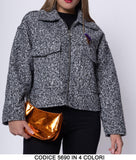 Giubbotto Cappottino Casual Tessuto stile Tweed Tasche Grandi in Tinta Unita con Zip in 4 Colori - 5690
