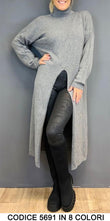 Maglia Lunga Maglione con Spacco Centrale Casual Stile Tunica Fashion Collo Alto Morbido in 8 Colori - 5691