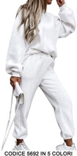 Tuta Sportiva Calda da Donna Felpa Girocollo Pantalone Elastico con Laccetti Coordinato Completo in 5 Colori - 5692