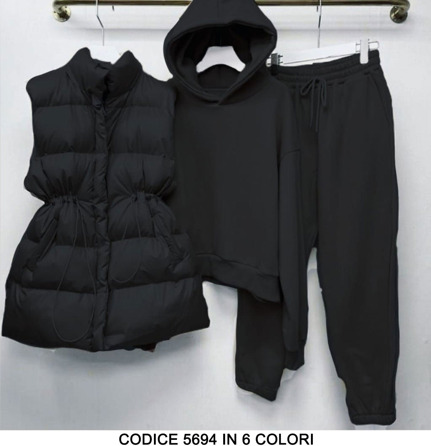 Coordinato Gilet Piumino Smanicato e Tuta Felpa con Cappuccio Pantalone Elastico Completo in 6 Colori - 5694