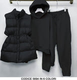 Coordinato Gilet Piumino Smanicato e Tuta Felpa con Cappuccio Pantalone Elastico Completo in 6 Colori - 5694
