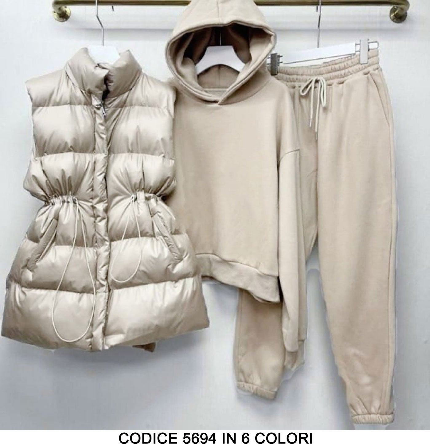 Coordinato Gilet Piumino Smanicato e Tuta Felpa con Cappuccio Pantalone Elastico Completo in 6 Colori - 5694