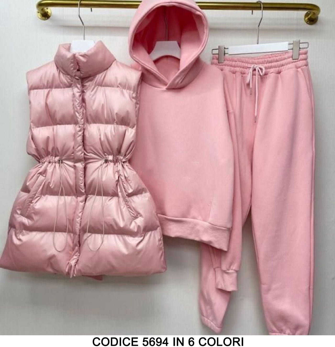 Coordinato Gilet Piumino Smanicato e Tuta Felpa con Cappuccio Pantalone Elastico Completo in 6 Colori - 5694