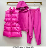 Coordinato Gilet Piumino Smanicato e Tuta Felpa con Cappuccio Pantalone Elastico Completo in 6 Colori - 5694