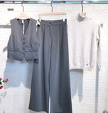 Coordinato 3 Pezzi Gilet Pantalone Zampa Maglia Dolce Vita Collo Alto Completo Casual Tailleur in 3 Colori - 5696