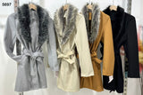 Cappotto Lungo Donna con Cintura e Collo in eco Pelliccia Casual Elegante Giacca in 4 Colori - 5697