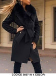 Cappotto Lungo Donna con Cintura e Collo in eco Pelliccia Casual Elegante Giacca in 4 Colori - 5697