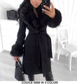 Cappotto Lungo Donna Fashion Collo e Polsini in eco Pelliccia con Cintura Giacca Casual in 3 Colori - 5698