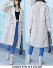 Cappotto Lungo Montone con Tasche Bottoni Imbottitura in Pellicciotto Manica con Risvolto in 3 Colori - 5700