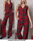 Completo Gilet e Pantalone Palazzo Trama Scozzese Rosso Coordinato per Tailleur in 2 Colori - 5705