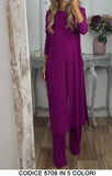 Completo Maglia Lunga con Spacco Centrale e Pantalone Zampa Comodo Coordinato in 5 Colori - 5708