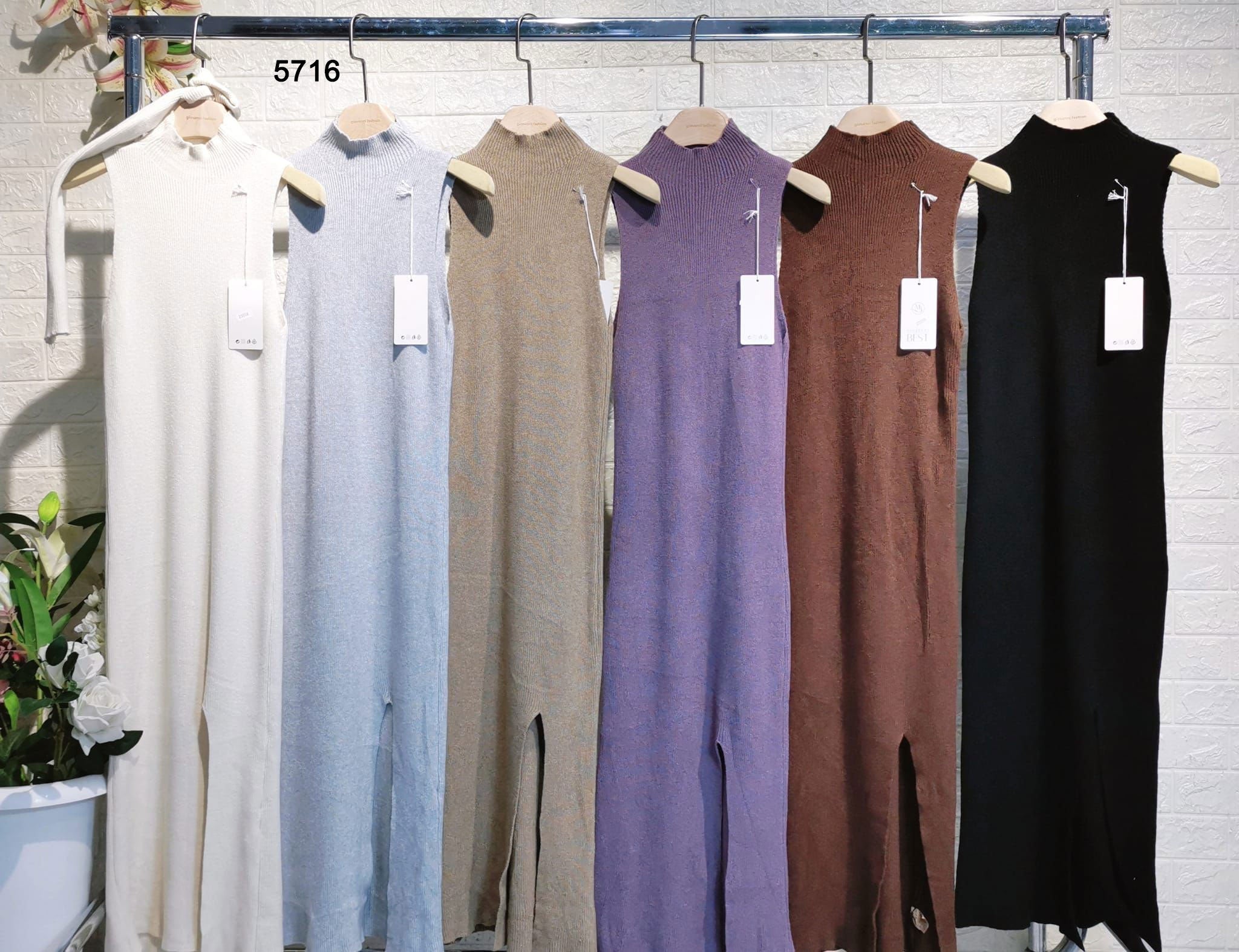 Abito Lungo Girocollo 3 Pezzi Maniche Removibili Spacco Laterale Vestito Midi Casual Sensuale in 6 Colori - 5716