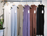 Abito Lungo Girocollo 3 Pezzi Maniche Removibili Spacco Laterale Vestito Midi Casual Sensuale in 6 Colori - 5716
