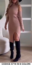 Abito Lungo Girocollo 3 Pezzi Maniche Removibili Spacco Laterale Vestito Midi Casual Sensuale in 6 Colori - 5716