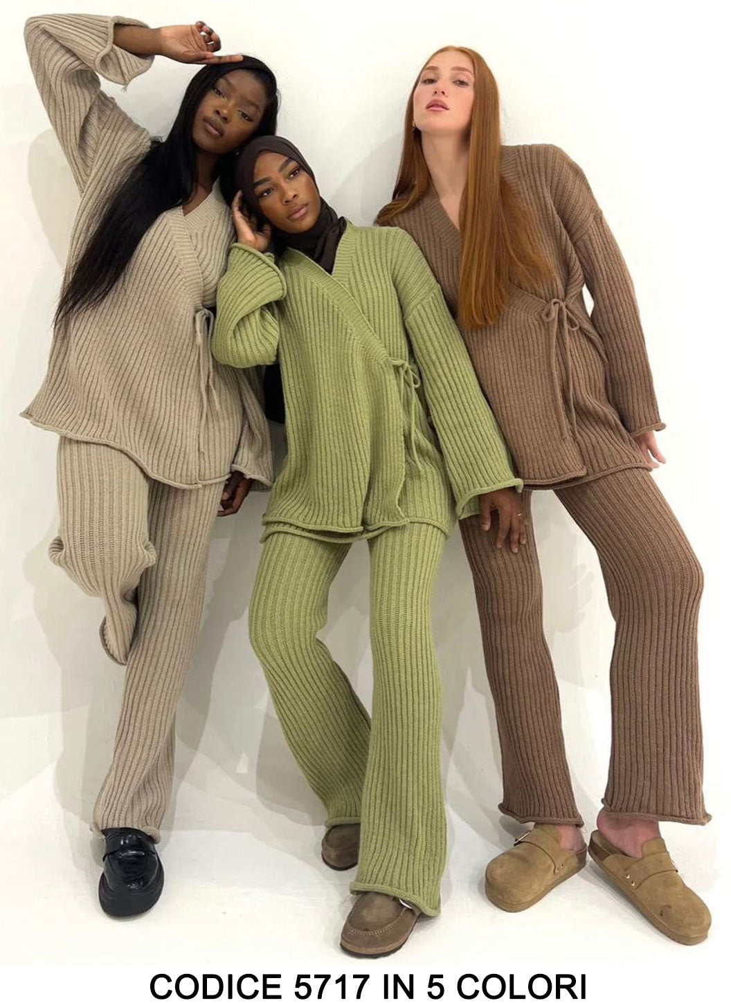 Completo Coordinato Tuta Trama Righe Maglia Kimono Elegante Casual in 5 Colori - 5717