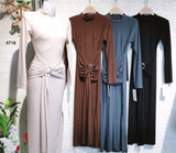 Abito Lungo Elegante Collo Alto Aderente Allacciato in Vita con Anello Vestito Casual in 4 Colori - 5718