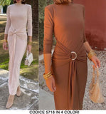 Abito Lungo Elegante Collo Alto Aderente Allacciato in Vita con Anello Vestito Casual in 4 Colori - 5718