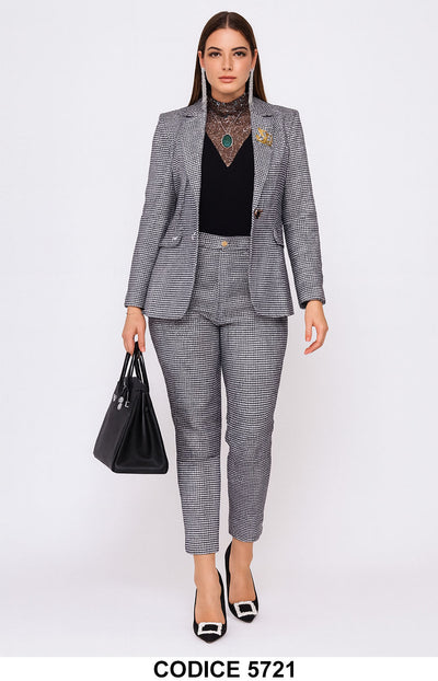Tailleur Giacca e Pantaloni con Brillantini Grigio Chiaro Completo Coordinato Elegante Casual - 5721