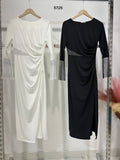 Abito Lungo Elegante da Cerimonia Serata Cuto Out con Brillantini Vestito Spacco Profondo in 2 Colori - 5725
