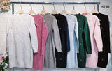 Abito Lungo in Maglia Caldo con Perle Perline Manica Lunga Vestito Casual Sensuale Girocollo in 8 Colori - 5736