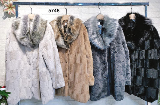Cappotto Donna Inverno Trama Scacchi con Collo Ampio Pelliccia Casual Giubbotto Elegante in 4 Colori - 5748