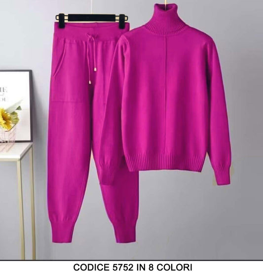 Completo Cldo Tuta Sportiva Casual Felpa Collo Alto Pantalone Elastico con Laccio in 8 Colori - 5752
