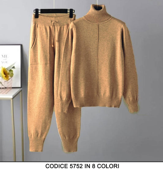 Completo Cldo Tuta Sportiva Casual Felpa Collo Alto Pantalone Elastico con Laccio in 8 Colori - 5752
