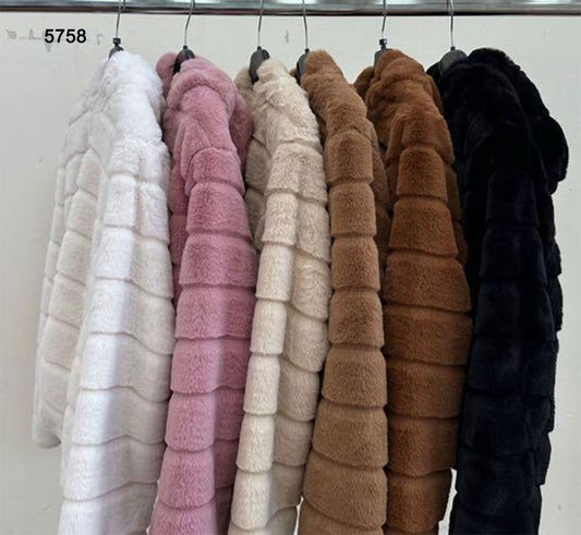Pelliccia Giubbotto con Cappuccio Caldo Cappotto Trama Righe con Zip Casual in 6 Colori - 5758