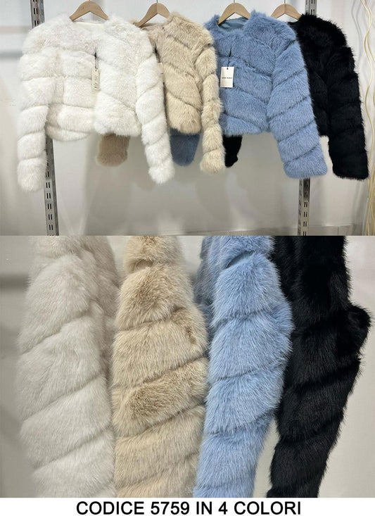Pelliccia Giubbotto Pellicciotto Trama Righe Oblique Casual Cappotto Elegante in 4 Colori - 5759