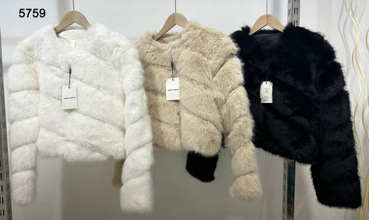 Pelliccia Giubbotto Pellicciotto Trama Righe Oblique Casual Cappotto Elegante in 4 Colori - 5759