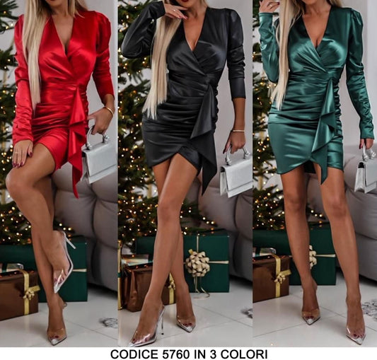 Abito Corto Elegante Effetto Rasato Vestito da Serata Sensuale con Fascia in Vita in 3 Colori - 5760