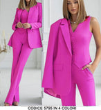 Tailleur 3 Pezzi Giacca Gilet Pantalone Donna Elegante Casual Completo Coordinato in 13 Colori - 5795