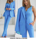 Tailleur 3 Pezzi Giacca Gilet Pantalone Donna Elegante Casual Completo Coordinato in 13 Colori - 5795