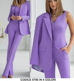Tailleur 3 Pezzi Giacca Gilet Pantalone Donna Elegante Casual Completo Coordinato in 13 Colori - 5795