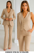 Tailleur 3 Pezzi Giacca Gilet Pantalone Donna Elegante Casual Completo Coordinato in 13 Colori - 5795