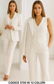 Tailleur 3 Pezzi Giacca Gilet Pantalone Donna Elegante Casual Completo Coordinato In 5 Colori - 5795Out