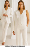 Tailleur 3 Pezzi Giacca Gilet Pantalone Donna Elegante Casual Completo Coordinato In 5 Colori - 5795Out