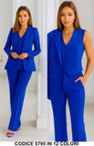 Tailleur 3 Pezzi Giacca Gilet Pantalone Donna Elegante Casual Completo Coordinato in 13 Colori - 5795