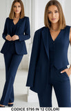 Tailleur 3 Pezzi Giacca Gilet Pantalone Donna Elegante Casual Completo Coordinato in 13 Colori - 5795