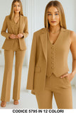 Tailleur 3 Pezzi Giacca Gilet Pantalone Donna Elegante Casual Completo Coordinato in 13 Colori - 5795